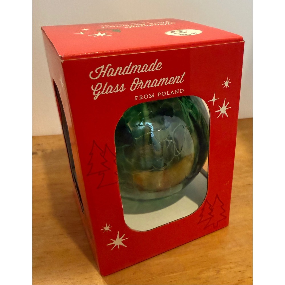 Zorza Glass Ornament Green Handmade Mouthblown Poland Artisan Boxed 3 Inch NEW
